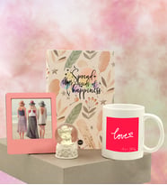 Kişiye Özel Pembe Instagram Çerçeve& Tüy Tasarımlı Defter& Melek Kar Küre& Love Baskılı Kupa Hediye Seti