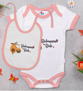 BK Kids Babasının Balı Tasarımlı Pembe Bebek Body Zıbın ve Mama Önlüğü Hediye Seti-1