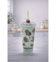 Capybara Desenli Pipetli Soğuk İçecek Bardağı Şeffaf Kapaklı Straw Cup Sevimli Tumbler Bardak (YıldızIşığı)