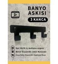 Demir Banyo Askısı - Duvara Monte Havlu ve Elbise Askısı 3 Kancalı