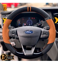 Ford F-Max Dikme Direksiyon Kılıfı Delikli Deri Parlak Siyah Taba Detay Çift Yüzük ve Dikiş 2018-2026