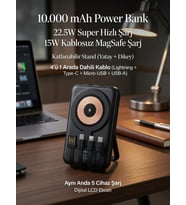 Kalemhane Kablolu ve Kablosuz 10. 000 Mah. Powerbank (Siyah)