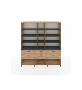 Hyperion Dolap 12 Raflı 6 Çekmeceli  220x44x243 Çam-Antrasit/Çam