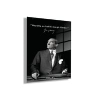 Temperli Gerçek Cam Tablo Makam Panosu Atatürk Sözleri Hayatta en hakiki mürşit ilimdir.