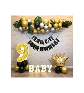 Kral Taçlı 9 Yaş Happy Bırthday Doğum Günü Seti