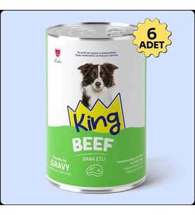 King Sos İçerisinde Et Parçacıklı Dana Etli Köpek Konservesi 400 Gr*6 ADET