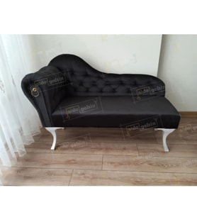 Dekoratif Bihter Koltuk Josefin Puf 120 cm Beyaz Ayak (Siyah)