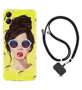Samsung Galaxy A04E Kılıf Resimli Boyun Askılı İpli Desenli Silikon Lollipop Woman 1416