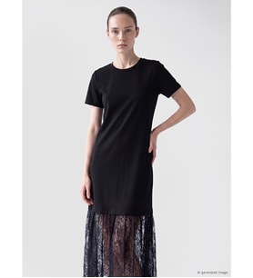 LCW Comfort Siyah Bisiklet Yaka Dantelli Elbise