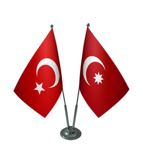 Masa Üstü Osmanlı Bayrağı Türk Bayrağı İkili Krom Direk Masa Bayrak Seti