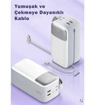 Sword 50000 Mah PD 22.5 W Hızlı Şarj Kendinden Kablolu Type-C & Lightning Powerbank Beyaz SW-50PO3