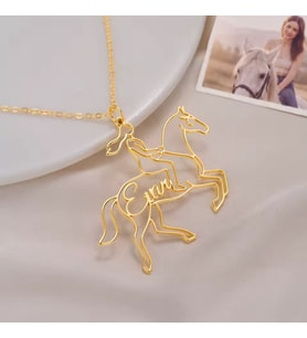 Kişiye Özel At ve Kadın Tasarım Silüet İsim Kolye 925K Gümüş (Gold)