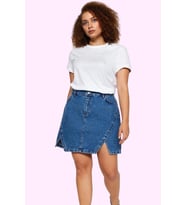 Kadın Denim A line Mini Etek Yüksek Bel Yırtmaçlı Pamuk Günlük Hafta Sonu Kaliteli Malzeme (Mavi)