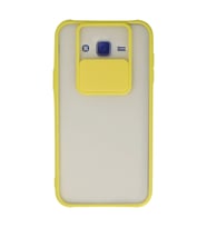 Samsung Galaxy J7 Kılıf Palm Buzlu Kamera Sürgülü Silikon - Sarı