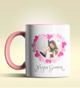 Kişiye Özel Çerçeveli Fotoğraf Tasarımlı Pembe Kupa Bardak (Pembe)