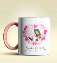 Kişiye Özel Çerçeveli Fotoğraf Tasarımlı Pembe Kupa Bardak (Pembe)