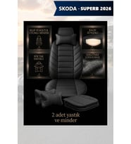 skoda superb 2026 Koltuk ve Kılıf uyumlu Siyah Yastık Lüks Minder 2 Minder 2 Yastık