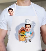 BK Gift Kişiye Özel Erkek Fırın Ustası Karikatürlü Beyaz Mutfak Önlüğü-1