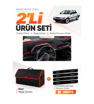 MITSUBISHI LANCER (1987-1991) Uyumlu Torpido Örtüsü + Deri Bagaj Çantası + Sticker Seti - Siyah Kırmızı