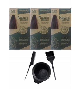 NATURA BALANCE SAÇ BOYASI 4.66 YOĞUN KIZIL 3 ADET+SAÇ BOYAMA SETİ