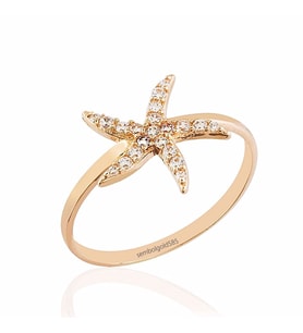 Deniz Yıldızı Rose Altın Yüzük 14K Gold Taşlı (Çok Renkli)