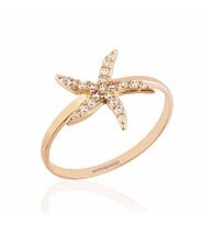 Deniz Yıldızı Rose Altın Yüzük 14K Gold Taşlı (Çok Renkli)