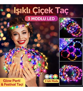 Renkli Led Çiçek Taç - 3 Işık Modlu