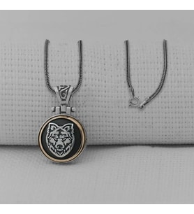 Bozkurt Motifli Ortası Dönen  925 Ayar  Gümüş Erkek Kolye