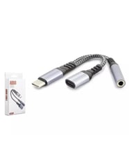 Hadron GJ-014 Type-C to Type-C + 3.5mm Dişi Ses ve Şarj Ayırıcı Adaptör Kablo - Siyah - 1 ADET