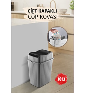 10L Slim Çift Kapaklı Çöp Kutusu, Dekoratif Ev, Ofis, Banyo ve Mutfak için
