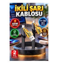 65W Hızlı Şarj 4’ü 1 Arada Örgülü USB-C USB-A Veri ve Şarj Kablosu
