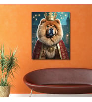 Tekli Dikey Kanvas Duvar Tablosu Kral Kostümlü Çin Aslanı Köpek