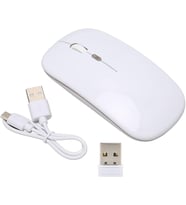 Şarjlı Mouse İkisi Birarada Bluetooth V5.1 & Wireless 2,4ghz Sessiz Kablosuz Mouse Beyaz