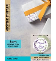 Sulu Boya Lavanta Çiçeği Modeli Düğün, Hediyelik Etiketi 5cm - 100 Adet Folyo Sticker