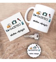 Gazeteci Kupa Bardak Altlık ve Anahtarlık Hediye Seti (Model 1)