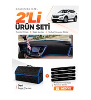HYUNDAİ TUCSON (2016-2018) Uyumlu Torpido Örtüsü + Deri Bagaj Çantası + Sticker Seti - Siyah Mavi