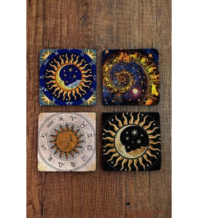 Doğal Taş Bardak Altlığı Astroloji - Burçlar Baskılı 4'lü Set Bardak Altlığı - Stone Coasters