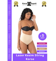 #Korse İz Yapmaz Göstermeyen Kaymaz Doku Toparlayıcı Sıkılaştıran Lazer Kesim String Korse - 5 Adet (Ten)