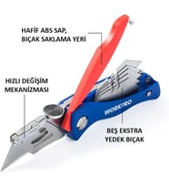 WP211006 Ağır Hizmet Paslanmaz Çelik Gövde Katlanır Rötuş Maket Bıçağı + 6 Adet Yedek Bıçak