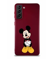 Samsung Galaxy S21 Plus Soft Premier Kapak Mickey Mouse-A Tasarımlı Silikon Kılıf - Mürdüm (Şeffaf)