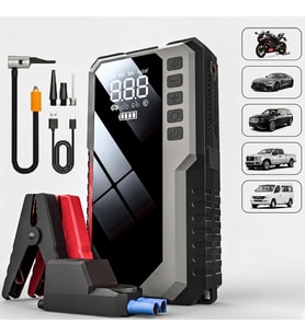 12000mAh Araç Akü Takviye Cihazı ve Hava Kompresörü 5in1 Taşınabilir Jump Starter Powerbank LED Fenerli (Siyah)