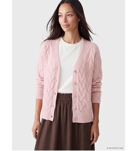 LCW EVERYDAY Pembe V Yaka Desenli Kadın Triko Hırka