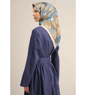 Armine Sura İpek Eşarp 9312-56 Mavi Karışık Desen