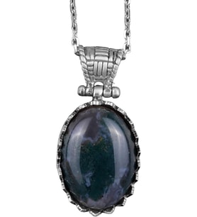 Gerçek Doğal Taş Kolye - 925 Ayar Gümüş Kolye (Moss Agate)