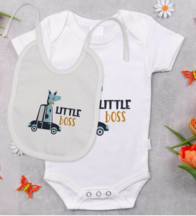 BK Kids Little Boss Tasarımlı Bebek Body Zıbın ve Mama Önlüğü Hediye Seti - Model 1