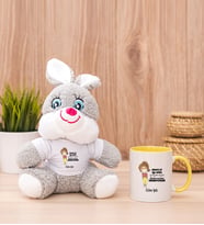 Kişiye Özel Maske İşi İyi Oldu Tasarım Esprili Peluş Tavşan ve Sarı Kupa