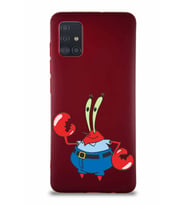 Samsung Galaxy A51 Soft Premier Kapak Bay Yengeç Tasarımlı Silikon Kılıf - Mürdüm (Şeffaf)