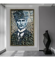 Metal Çerçeveli Atatürk Cam Tablo (Gold)
