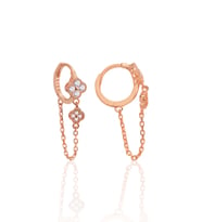 Gümüş rose zirkon taşlı zincirli yonca modeli halka küpe SGTL12579ROSE