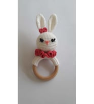 Tavşan Çıngıraklı Diş Kaşıyıcı Amigurumi Organik Oyuncak
